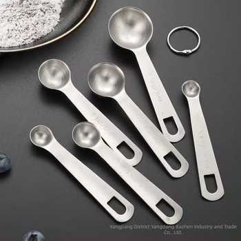 Set de 6 linguri măsurătoare din oțel inoxidabil cu scară, pentru coacere și bucătărie — Model: Measuring Spoon 1