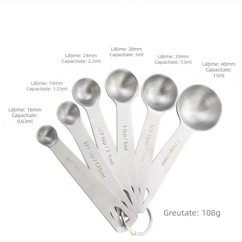 Set de 6 linguri măsurătoare din oțel inoxidabil cu scară, pentru coacere și bucătărie — Model: Measuring Spoon 1