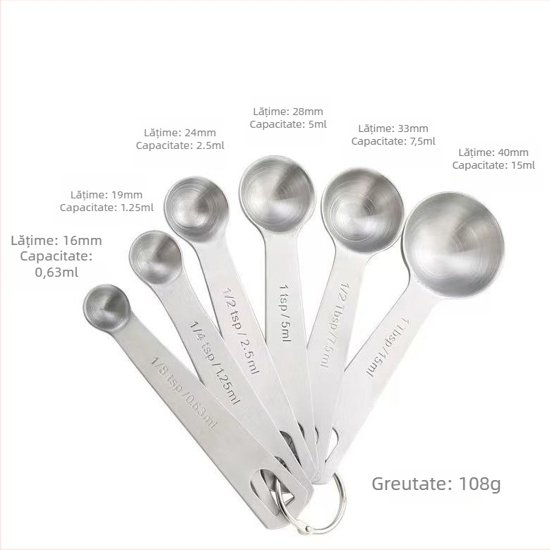 Set de 6 linguri măsurătoare din oțel inoxidabil cu scară, pentru coacere și bucătărie — Model: Measuring Spoon 1