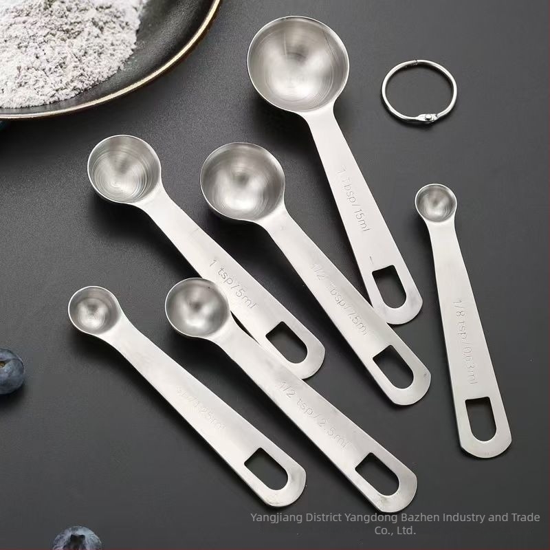 Set de 6 linguri măsurătoare din oțel inoxidabil cu scară, pentru coacere și bucătărie — Model: Measuring Spoon 1