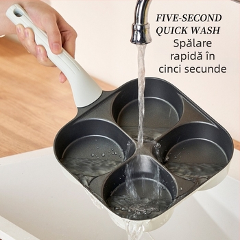Tigaie pentru ouă cu patru găuri, acoperire titan-ceramică antiaderentă, aliaj de aluminiu, bază cu mai multe straturi