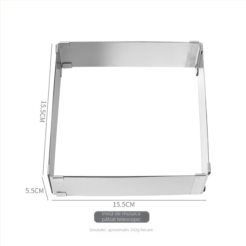 Inel pătrat din oțel inoxidabil pentru mousse, reglabil, formă de copt