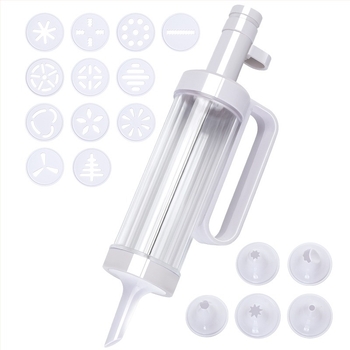 Set pistol pentru decorare prăjituri și fursecuri, duze de piping și pungă, material PS+PP, kit complet de decorare pentru coacere