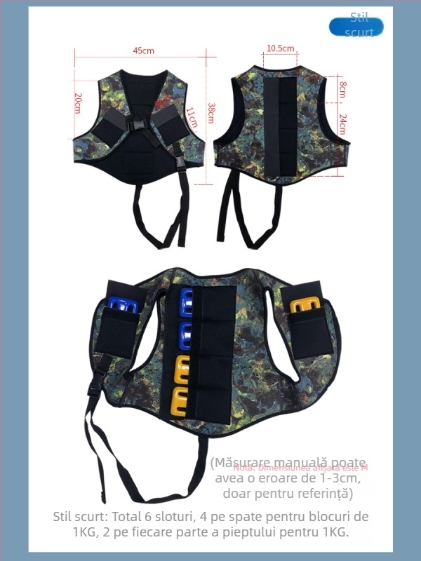 Vesta de greutate pentru scufundări libere cu bloc de plumb, model camuflaj, țesătură de scufundări cu înaltă elasticitate; Potrivită pentru scufundări și înot