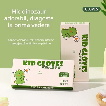 Mănuși TPE de unică folosință pentru copii, de calitate alimentară, groase, antiderapante, rezistente la ulei; material plastic, model transparent, grosime 1, protecție împotriva prafului