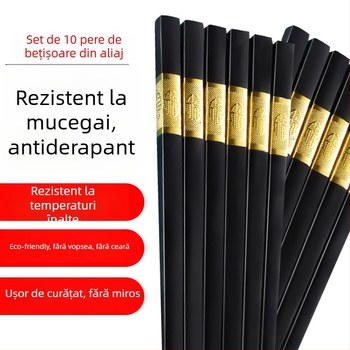 Chopsticks din aliaj rezistente la mucegai, nealunecate, rezistente la temperaturi înalte – set de 10 perechi pentru casă și hotel