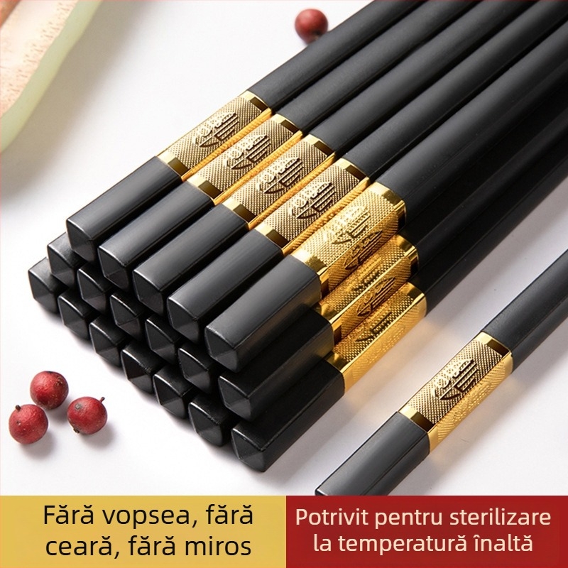 Chopsticks din aliaj rezistente la mucegai, nealunecate, rezistente la temperaturi înalte – set de 10 perechi pentru casă și hotel
