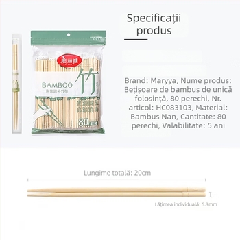 Bețișoare de bambus de unică folosință, brand Beautiful and Elegant, design minimalist, 40 sau 80 perechi pe pachet, origine Chengdu