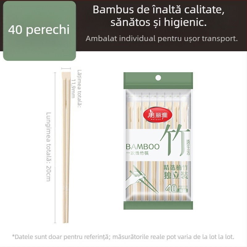 Bețișoare de bambus de unică folosință, brand Beautiful and Elegant, design minimalist, 40 sau 80 perechi pe pachet, origine Chengdu