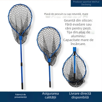 Plasă de pescuit din aliaj de aluminiu cu plasă din silicon, retractabilă, capacitate de încărcare 10 kg