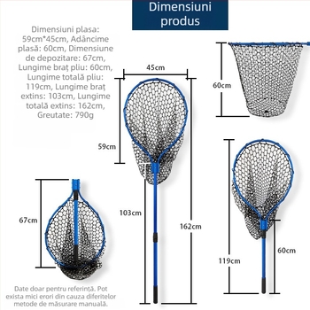 Plasă de pescuit din aliaj de aluminiu cu plasă din silicon, retractabilă, capacitate de încărcare 10 kg