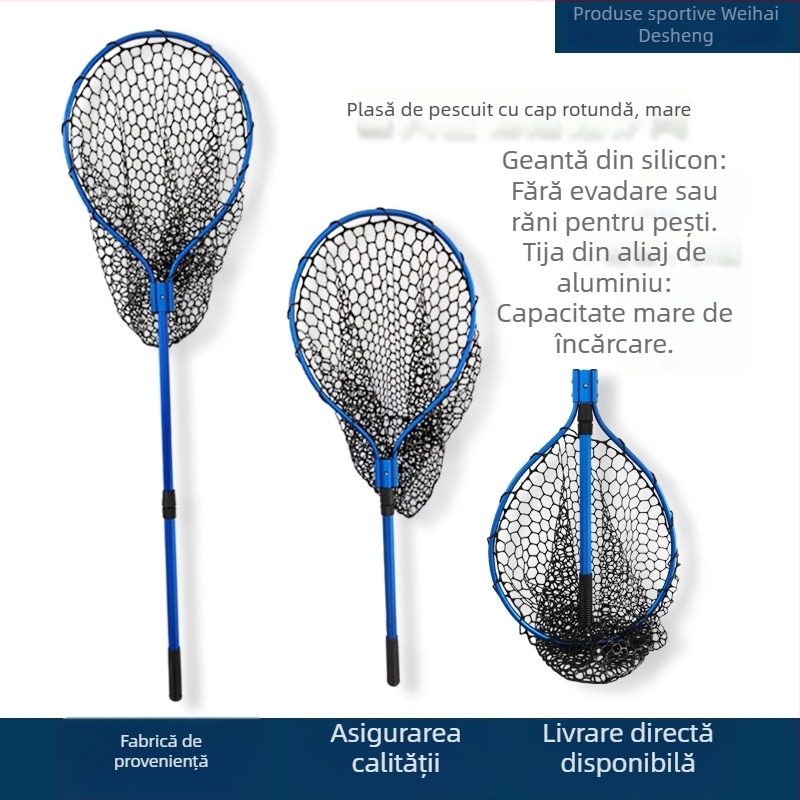 Plasă de pescuit din aliaj de aluminiu cu plasă din silicon, retractabilă, capacitate de încărcare 10 kg