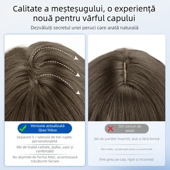 Perucă pentru femei, scurtă cu breton drept, aspect natural pentru uz zilnic, păr din mătase rezistentă la temperaturi înalte, tip universal, nu poate fi vopsită
