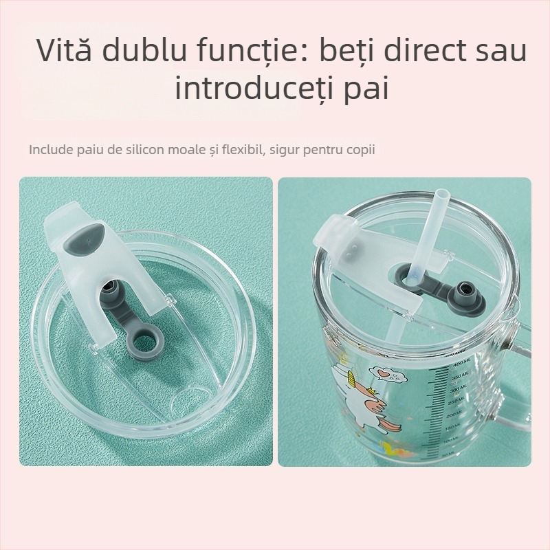 Ceașcă de lapte cu scară gradată din sticlă sodiu-calciu, potrivită pentru microunde, stil Cartoon, Liuliang