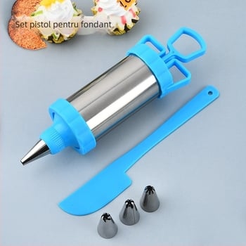 Set de decorare cu pistol de decorare din oțel inoxidabil, cu extruder pentru fursecuri și matrițe pentru biscuiți, pentru decorarea torturilor, lansat în 2024.
