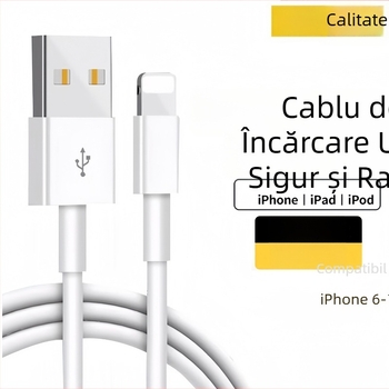 Cablu de încărcare cu interfețe Lightning și Micro USB, lungime 1–2 m, material TPE, oprire automată, putere maximă 12 W.