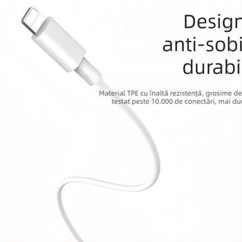 Cablu de încărcare cu interfețe Lightning și Micro USB, lungime 1–2 m, material TPE, oprire automată, putere maximă 12 W.