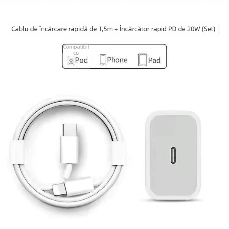 Cablu de încărcare cu interfețe Lightning și Micro USB, lungime 1–2 m, material TPE, oprire automată, putere maximă 12 W.