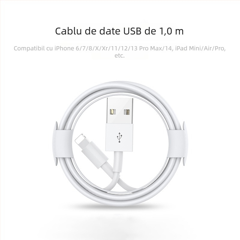 Cablu de încărcare cu interfețe Lightning și Micro USB, lungime 1–2 m, material TPE, oprire automată, putere maximă 12 W.