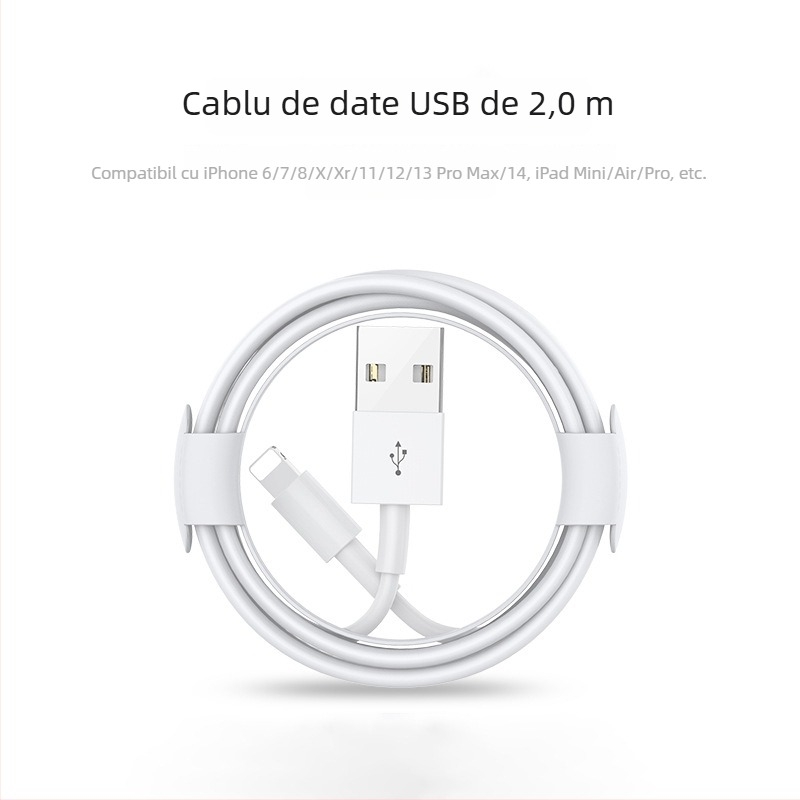 Cablu de încărcare cu interfețe Lightning și Micro USB, lungime 1–2 m, material TPE, oprire automată, putere maximă 12 W.