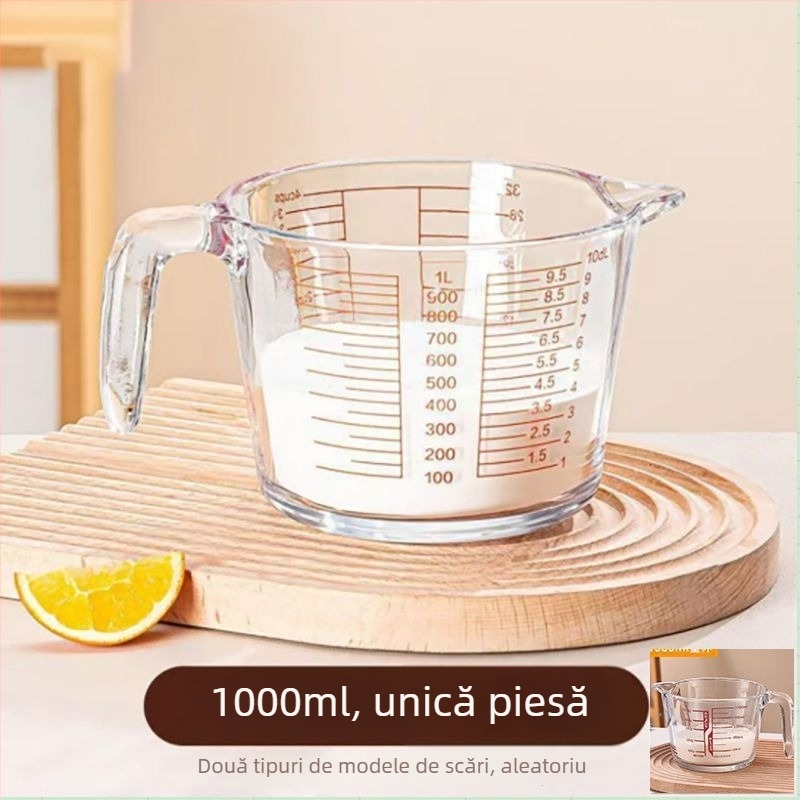 Pahar de măsură din sticlă cu scară ml, rezistent la căldură, din sticlă borosilicat, cu mâner, pentru coacere.