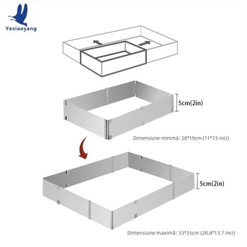 Forma dreptunghiulară pentru prăjituri din oțel inoxidabil, cu inel pentru mousse și matriță pentru fondant