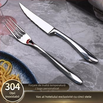 Set tacâmuri din oțel inoxidabil 304 – cuțit și furculiță de masă, finisaj oglindă, stil minimalist, lucrat manual