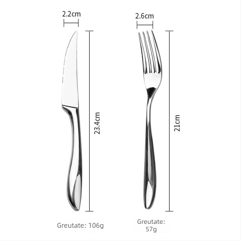 Set tacâmuri din oțel inoxidabil 304 – cuțit și furculiță de masă, finisaj oglindă, stil minimalist, lucrat manual