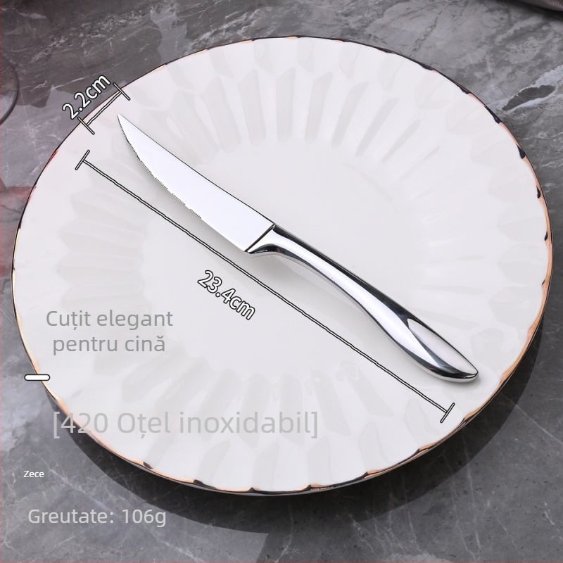 Set tacâmuri din oțel inoxidabil 304 – cuțit și furculiță de masă, finisaj oglindă, stil minimalist, lucrat manual