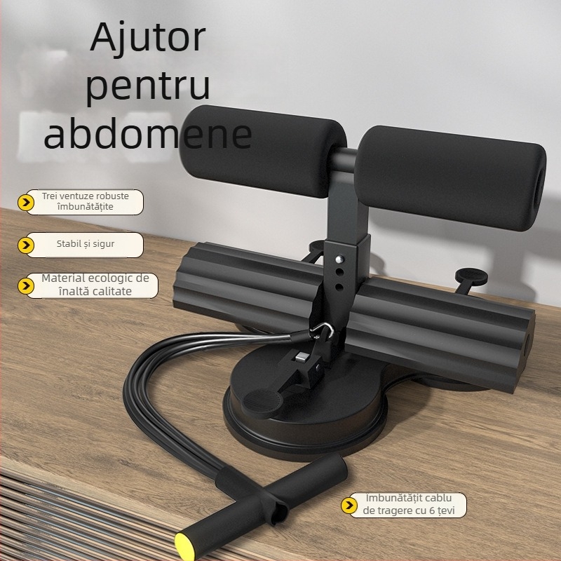 Asistent pentru abdomene cu trei ventuze, bare paralele, funie de tensiune și suport pentru telefon — model 20250416, greutate 1500 g