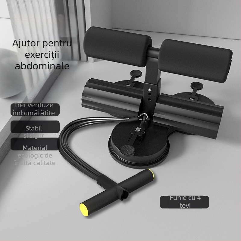 Asistent pentru abdomene cu trei ventuze, bare paralele, funie de tensiune și suport pentru telefon — model 20250416, greutate 1500 g