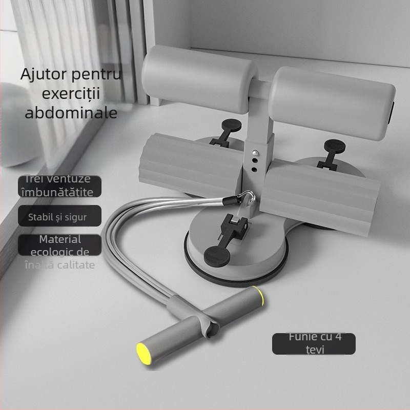 Asistent pentru abdomene cu trei ventuze, bare paralele, funie de tensiune și suport pentru telefon — model 20250416, greutate 1500 g