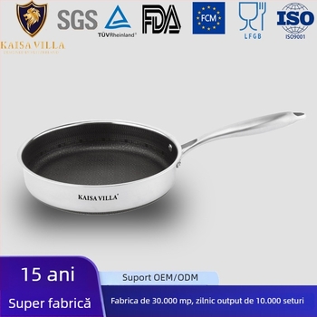 Tigaie din oțel inoxidabil 316L, cu strat antiaderent, fund de 4 straturi, bază plată, pentru prăjit și grătar, compatibil gaz și inducție