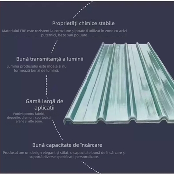 Panou de iluminat din FRP transparent, cu profil de țiglă de creastă, anticoroziv și ignifug