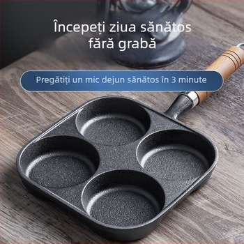 Tigaie din fontă cu patru găuri pentru ouă-burger, adâncă, suprafață antiaderentă