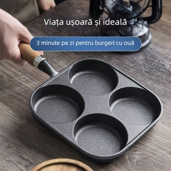 Tigaie din fontă cu patru găuri pentru ouă-burger, adâncă, suprafață antiaderentă