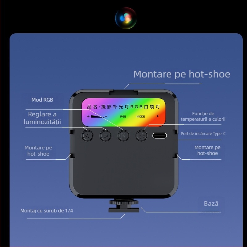 Mini lampă de selfie portabilă pentru telefon, LED, utilizare ținută în mână, pentru streaming live (putere sursă luminoasă: 30; tensiune: 5V; utilizare: ținută în mână)