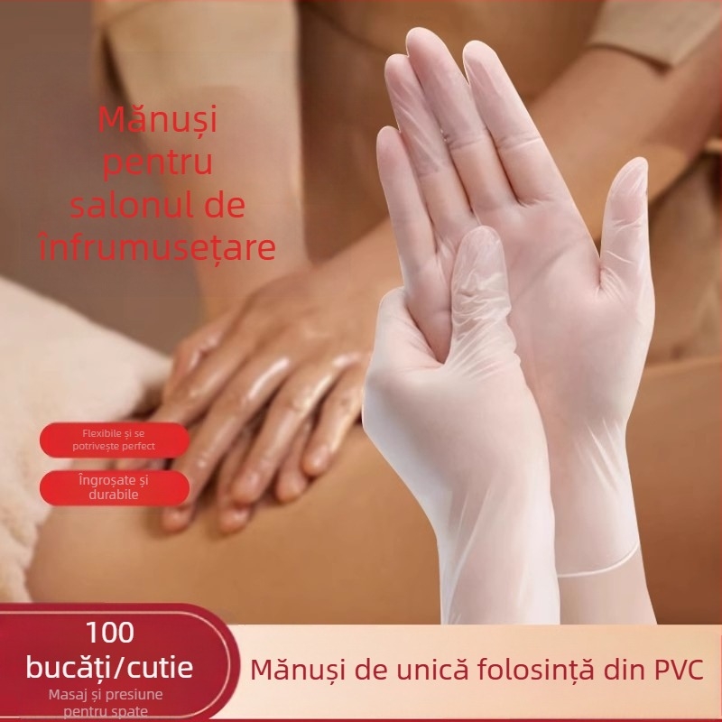 Mănuși de unică folosință din PVC pentru salonul de înfrumusețare - impermeabile, potrivite pentru masaj și tatuaje, uz profesional și de acasă