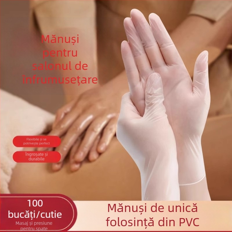 Mănuși de unică folosință din PVC pentru salonul de înfrumusețare - impermeabile, potrivite pentru masaj și tatuaje, uz profesional și de acasă