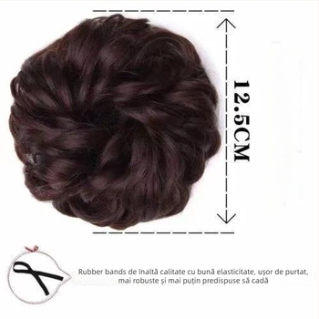 Perucă cu coadă și coc, bandă florală pentru cap, păr de mătase, proces mecanic, fără vopsire, pentru femei