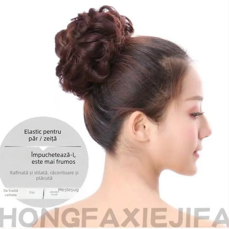 Perucă cu coadă și coc, bandă florală pentru cap, păr de mătase, proces mecanic, fără vopsire, pentru femei