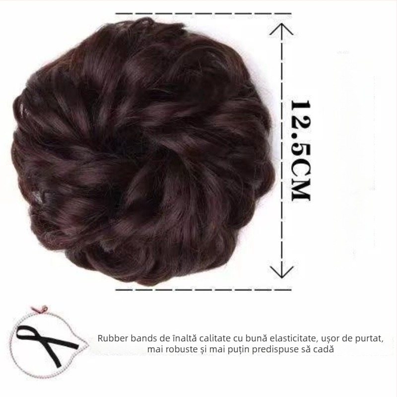 Perucă cu coadă și coc, bandă florală pentru cap, păr de mătase, proces mecanic, fără vopsire, pentru femei