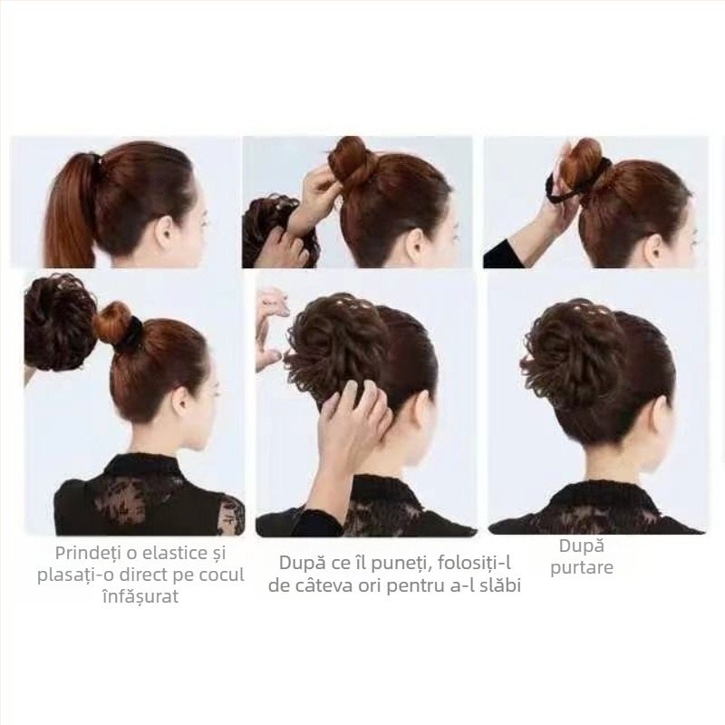 Perucă cu coadă și coc, bandă florală pentru cap, păr de mătase, proces mecanic, fără vopsire, pentru femei