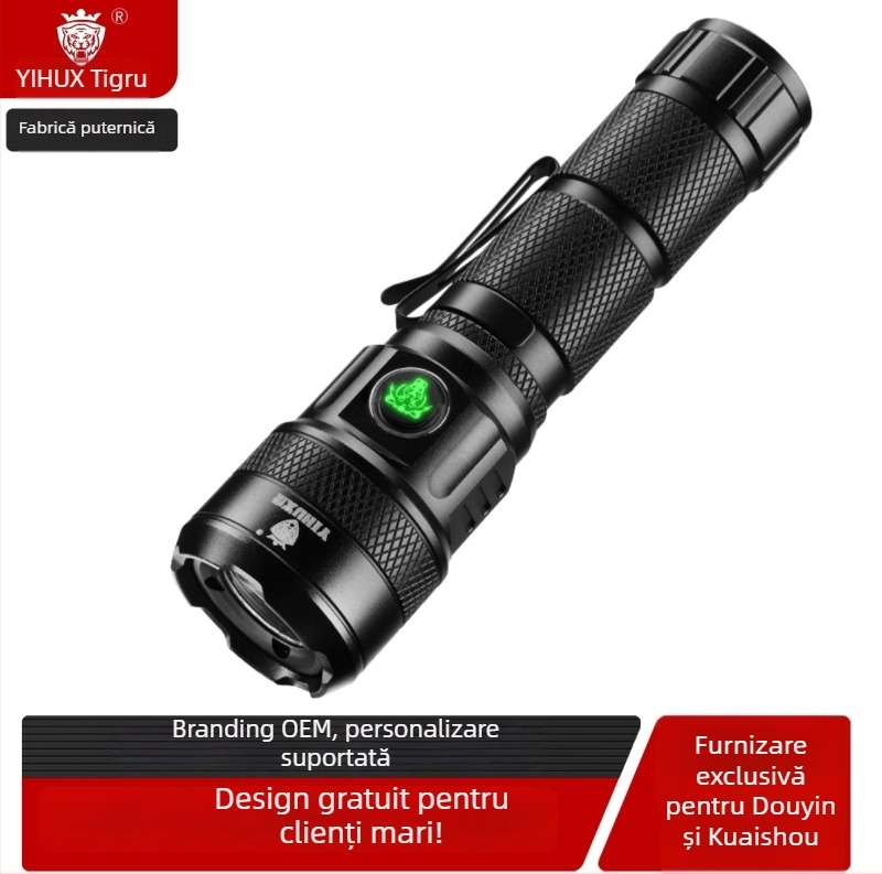 Fenar de mână Yihu YH-B60 cu sursă laser, focalizare fixă, încărcare USB, aliaj de aluminiu, rază peste 500 m