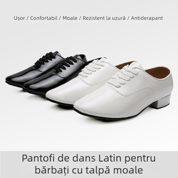 Pantofi de dans pentru bărbați, talpă din cauciuc, partea superioară din piele sintetică, grosime normală – pentru balet, dans modern și dans latin