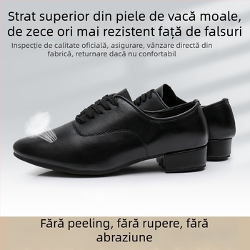 Pantofi de dans pentru bărbați, talpă din cauciuc, partea superioară din piele sintetică, grosime normală – pentru balet, dans modern și dans latin