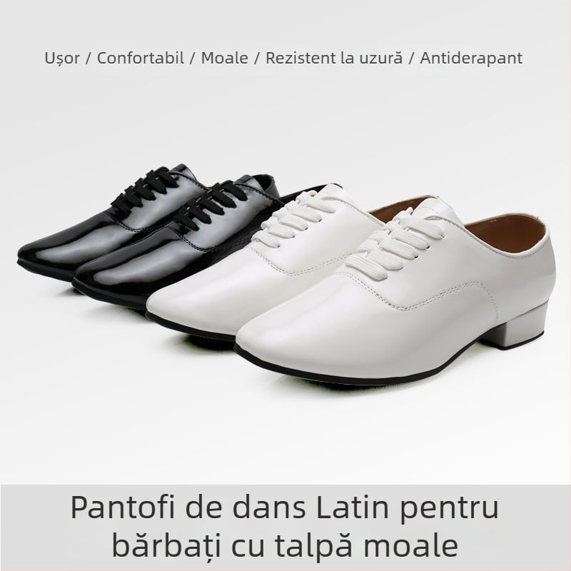 Pantofi de dans pentru bărbați, talpă din cauciuc, partea superioară din piele sintetică, grosime normală – pentru balet, dans modern și dans latin