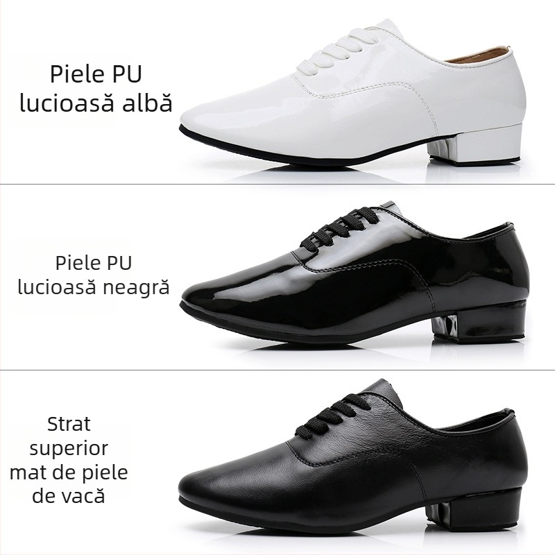 Pantofi de dans pentru bărbați, talpă din cauciuc, partea superioară din piele sintetică, grosime normală – pentru balet, dans modern și dans latin