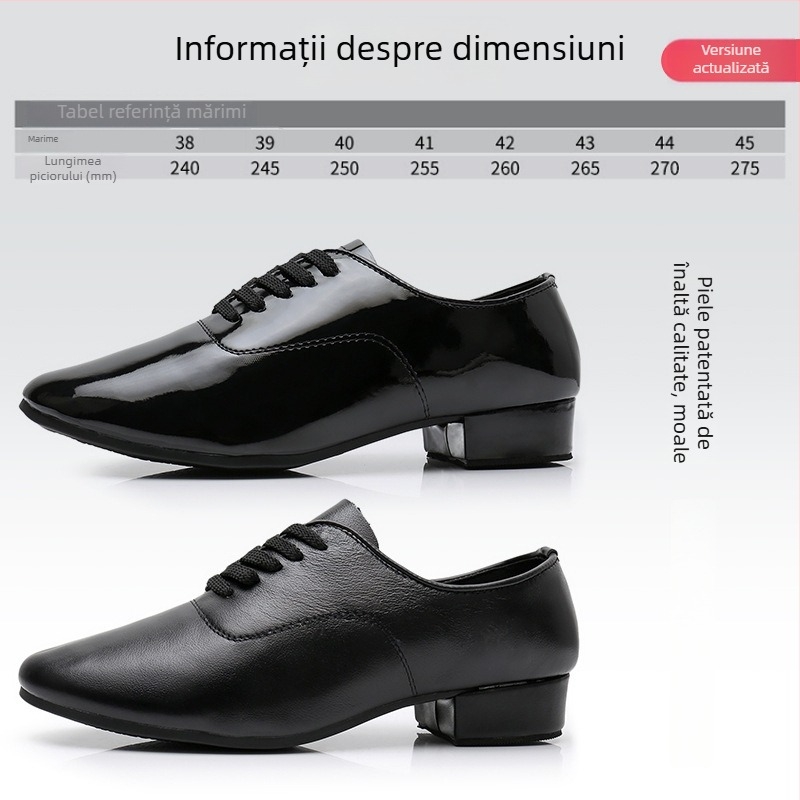 Pantofi de dans pentru bărbați, talpă din cauciuc, partea superioară din piele sintetică, grosime normală – pentru balet, dans modern și dans latin