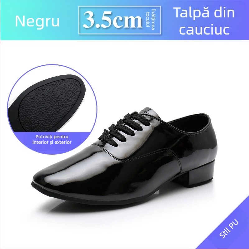 Pantofi de dans pentru bărbați, talpă din cauciuc, partea superioară din piele sintetică, grosime normală – pentru balet, dans modern și dans latin